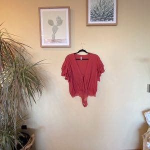 Free People Call Me Later Ruffled Thong Bodysuit